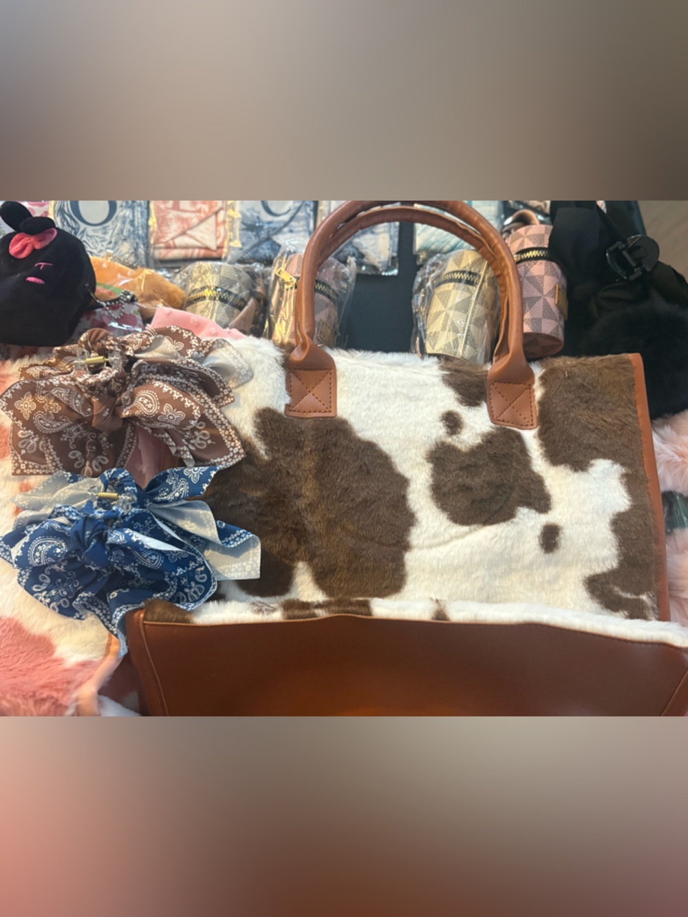 Furry Cow Print Purse